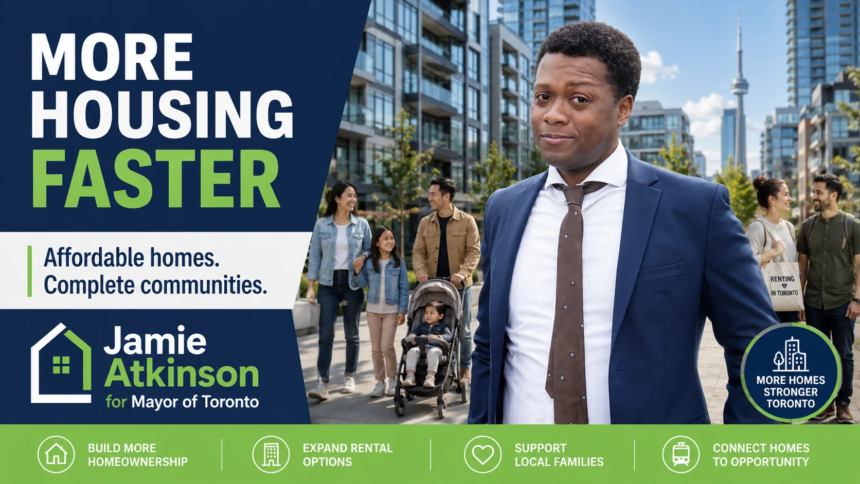 Campaign artwork for more housing faster and stronger complete communities