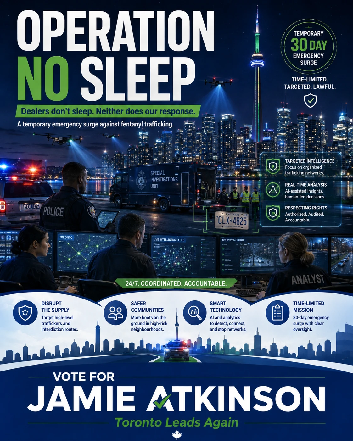 Operation No Sleep campaign artwork describing a temporary emergency surge against fentanyl trafficking
