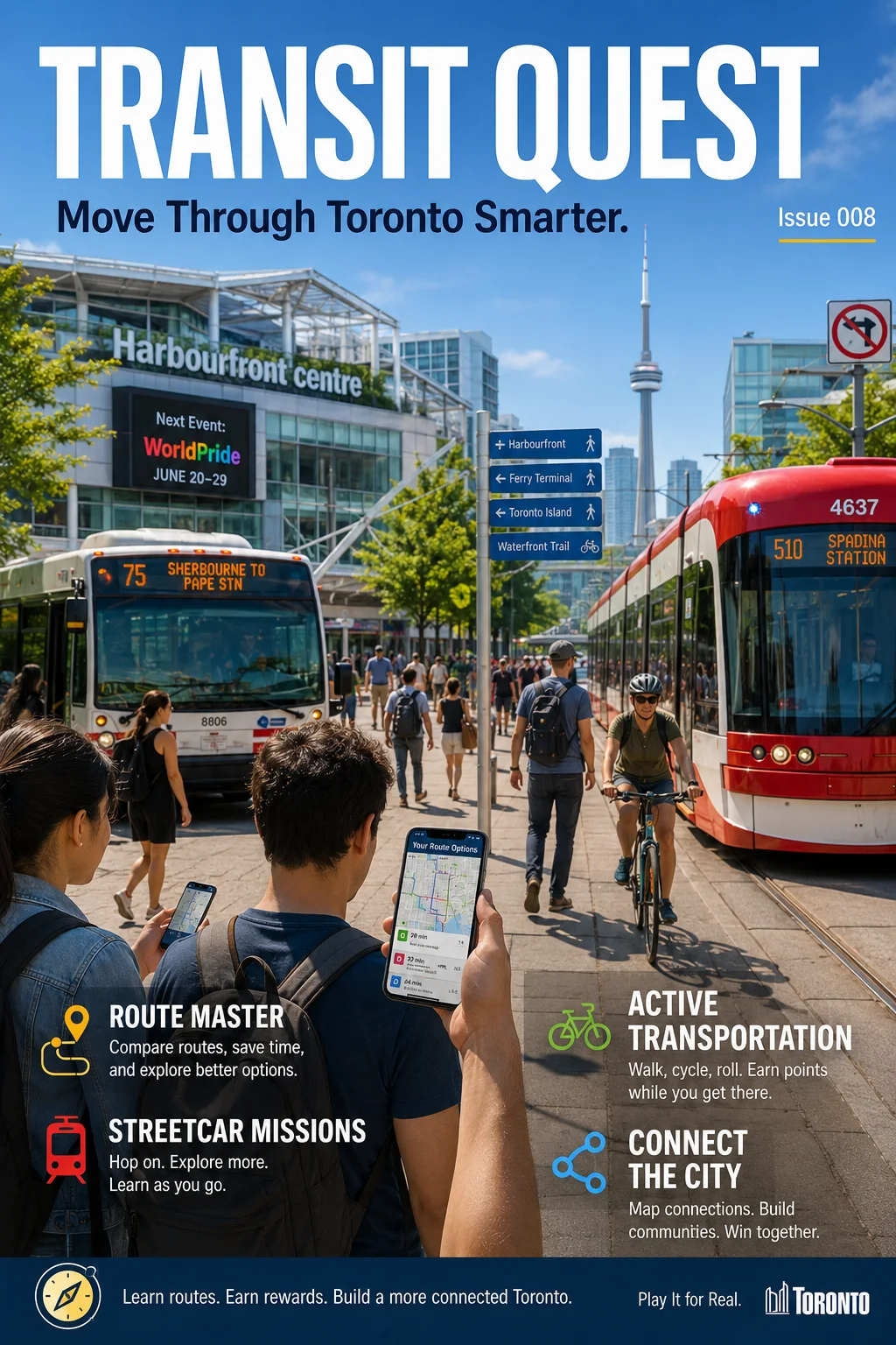Transit Quest bright daytime Toronto magazine concept