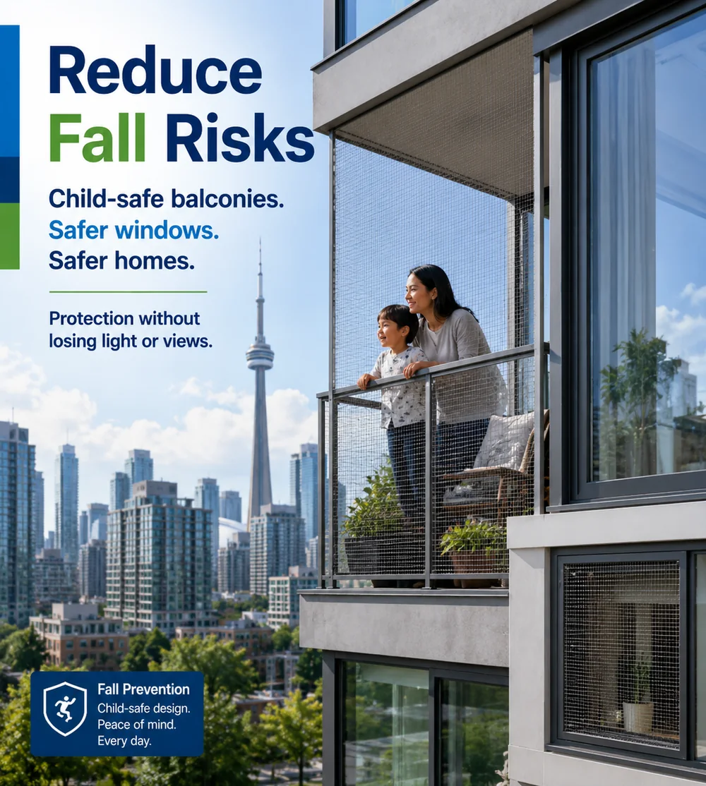 Concept showing child-safe high-rise balcony protection